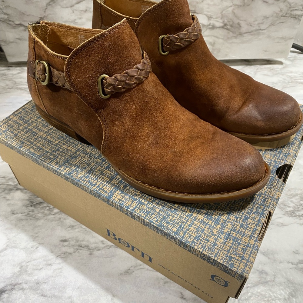 Borne Tobacco/Rust Ankle Boots with Strap Detail and Sturdy Sole